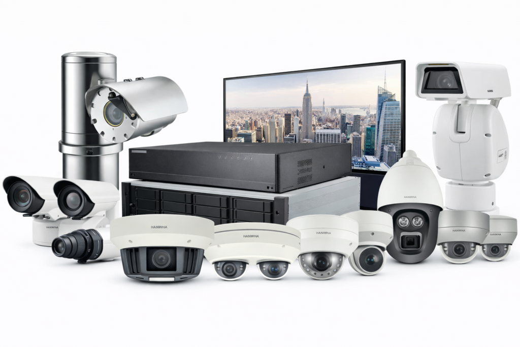surveillance system with cityscape backdrop